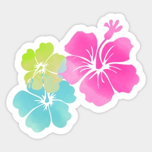 Hawaii Hibiscus, Pink, Green, Blue Sticker